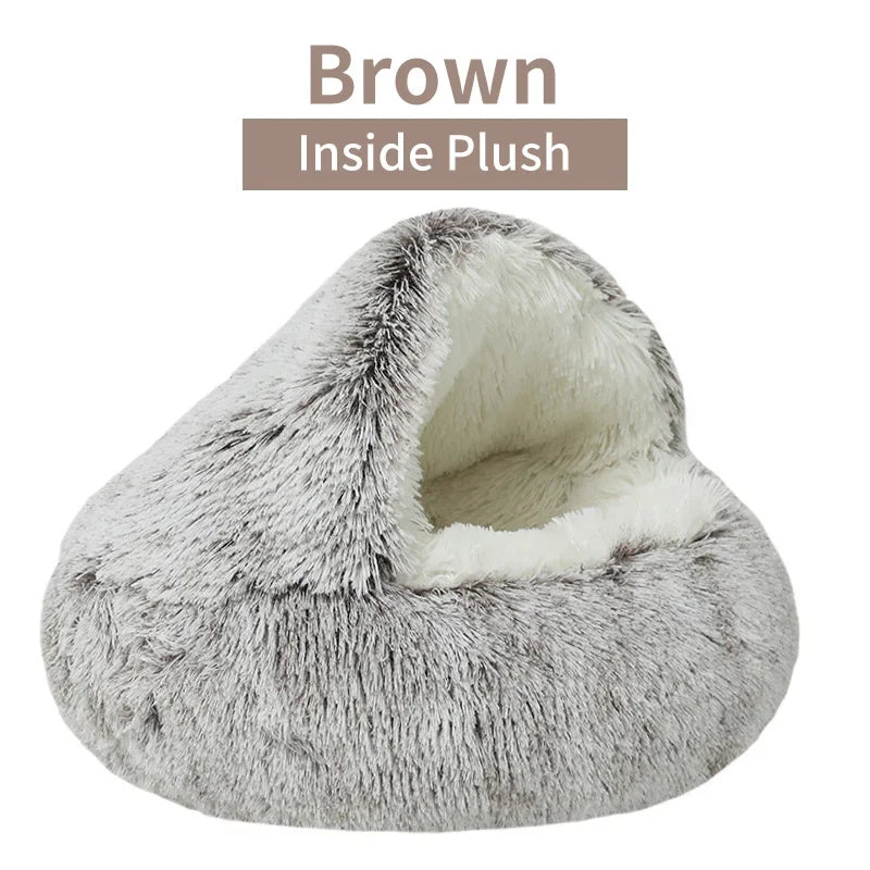 2-in-1 Round Cushion & Warm Pet House for Cats and Small Dogs