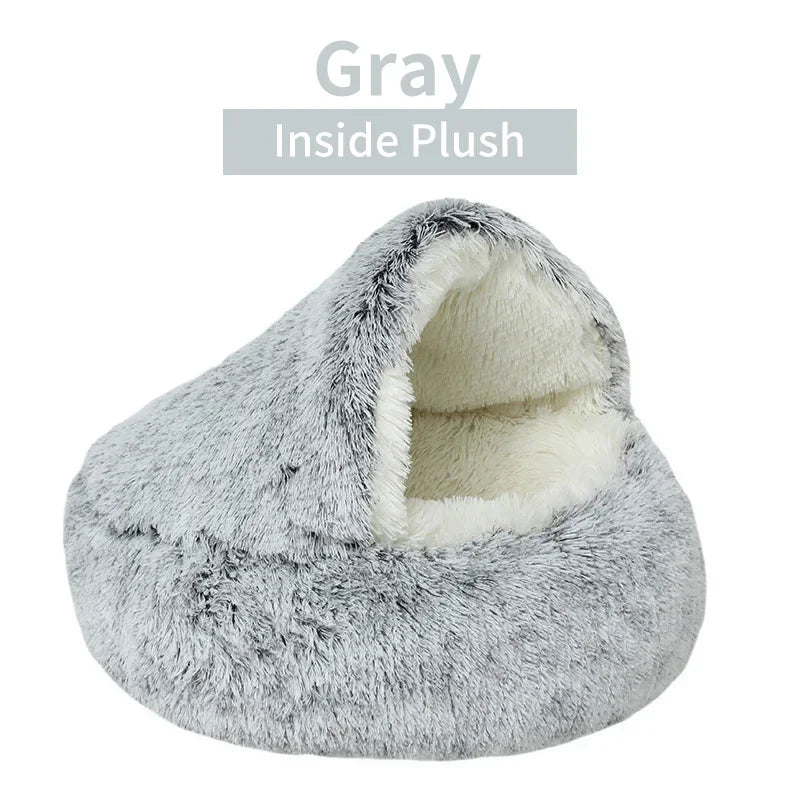 2-in-1 Round Cushion & Warm Pet House for Cats and Small Dogs